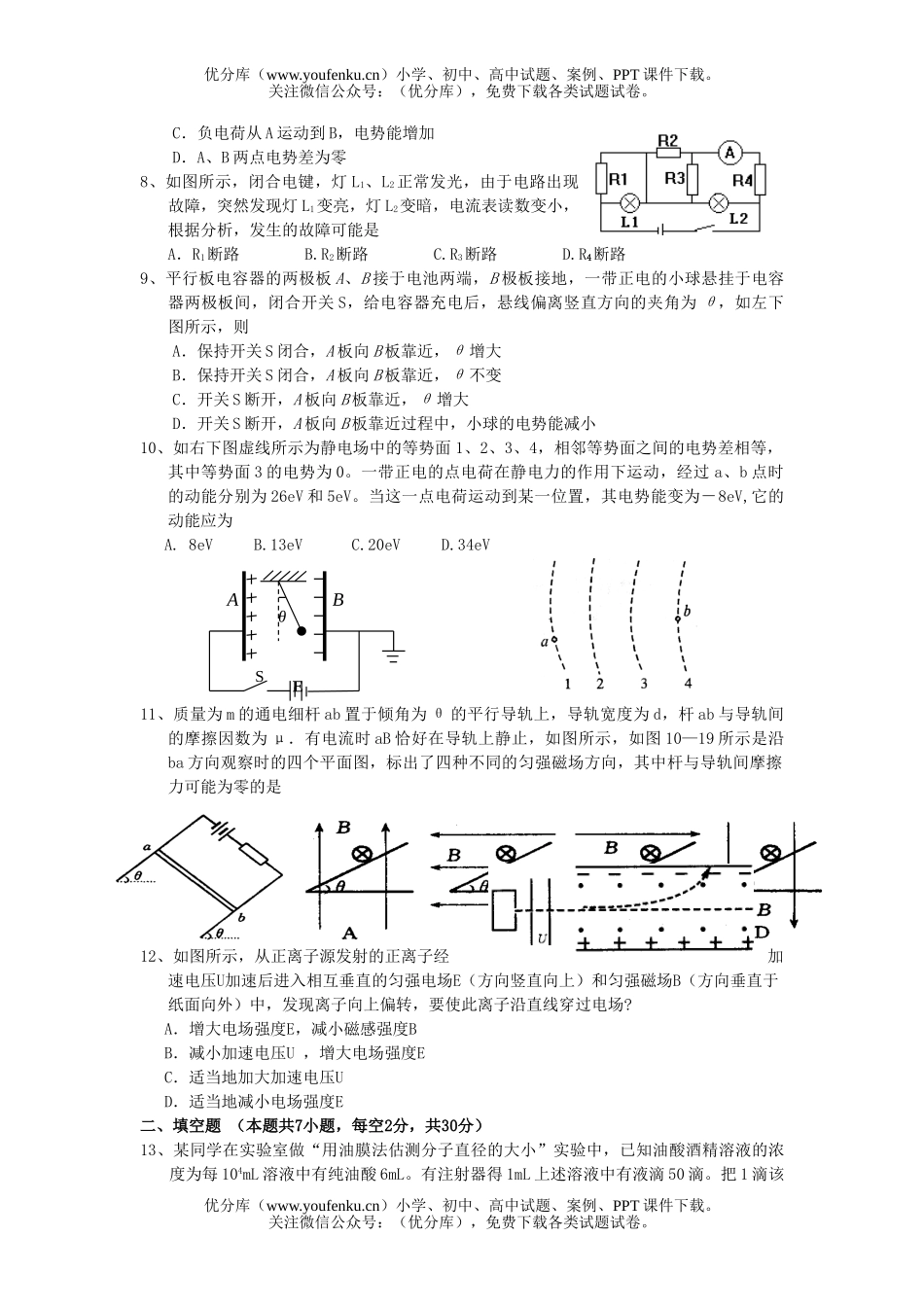 高中二年级物理第一学期模拟试卷_第2页