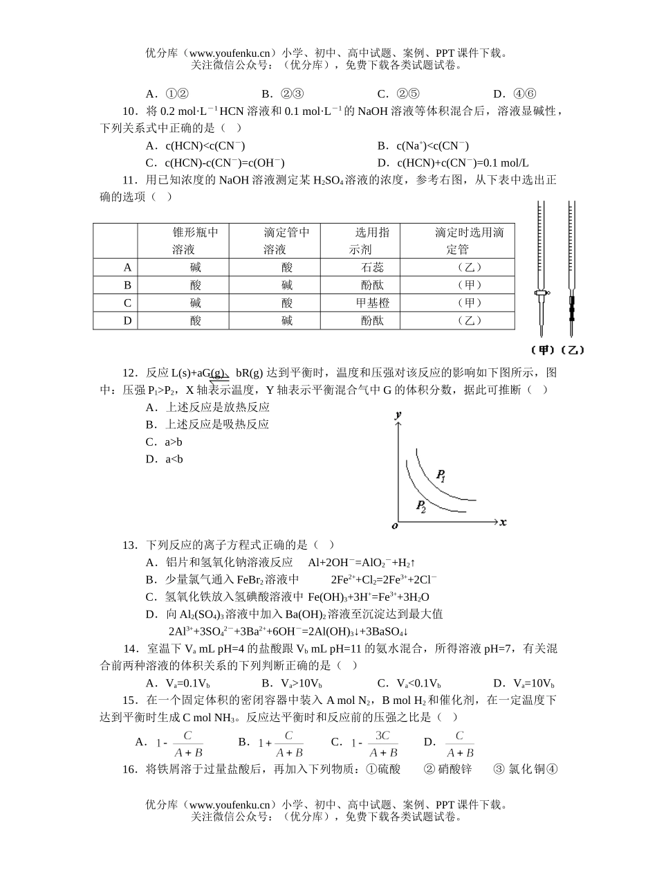 高中二年级化学高上学期期末形成性阶段检测试卷_第1页