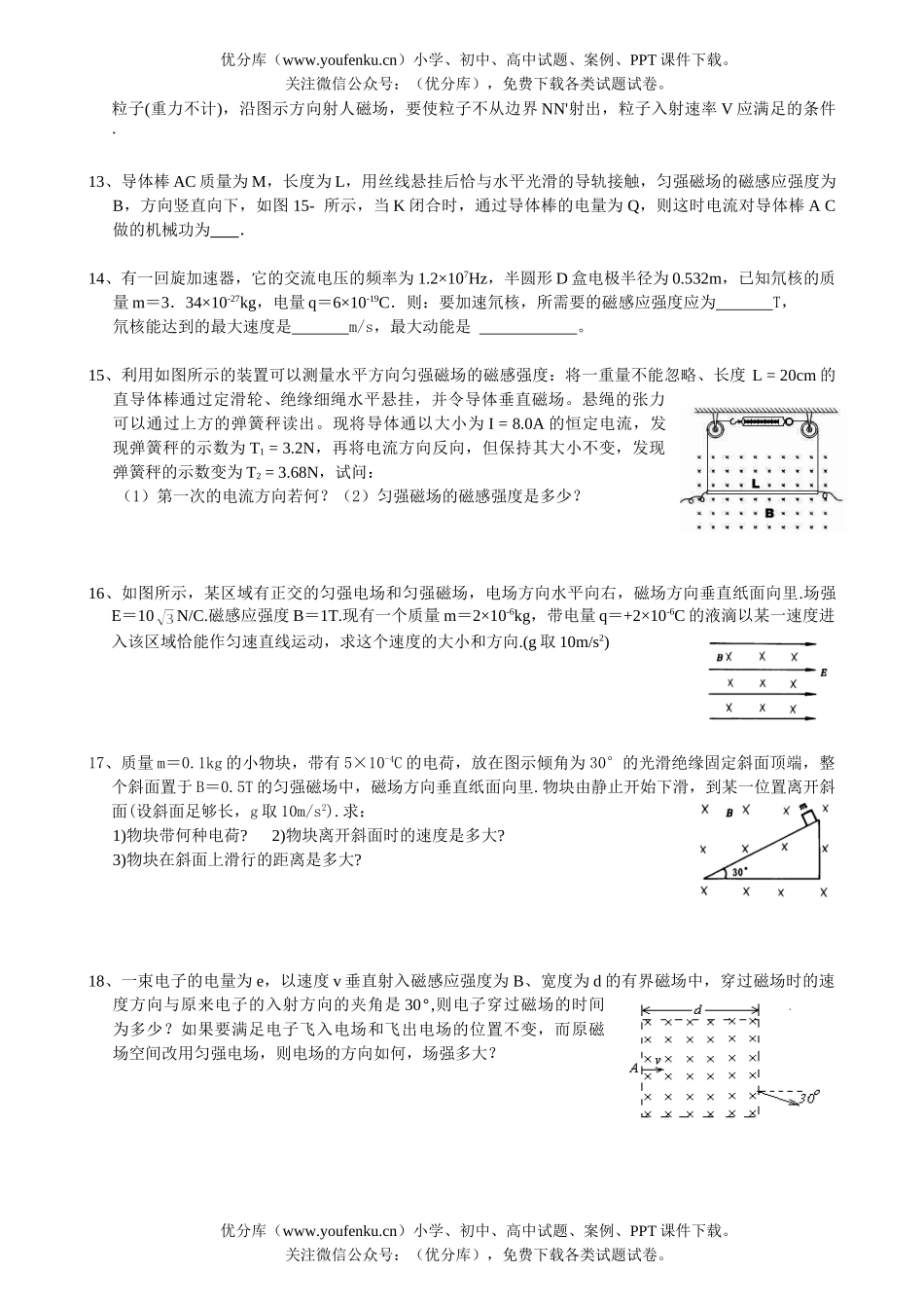 高中二年级物理第二学期期末复习三：磁场基础3试卷_第2页