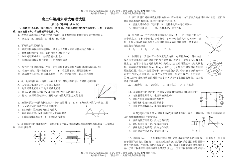 高中二年级物理高期末考试卷_第1页