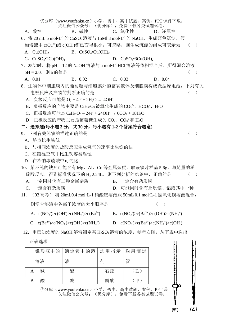 高中二年级化学期末测试卷_第2页