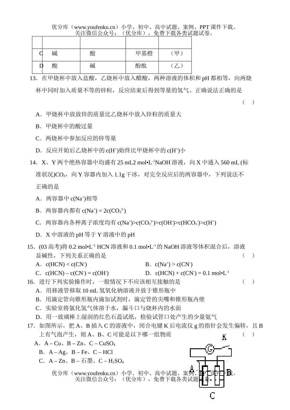 高中二年级化学期末测试卷_第3页