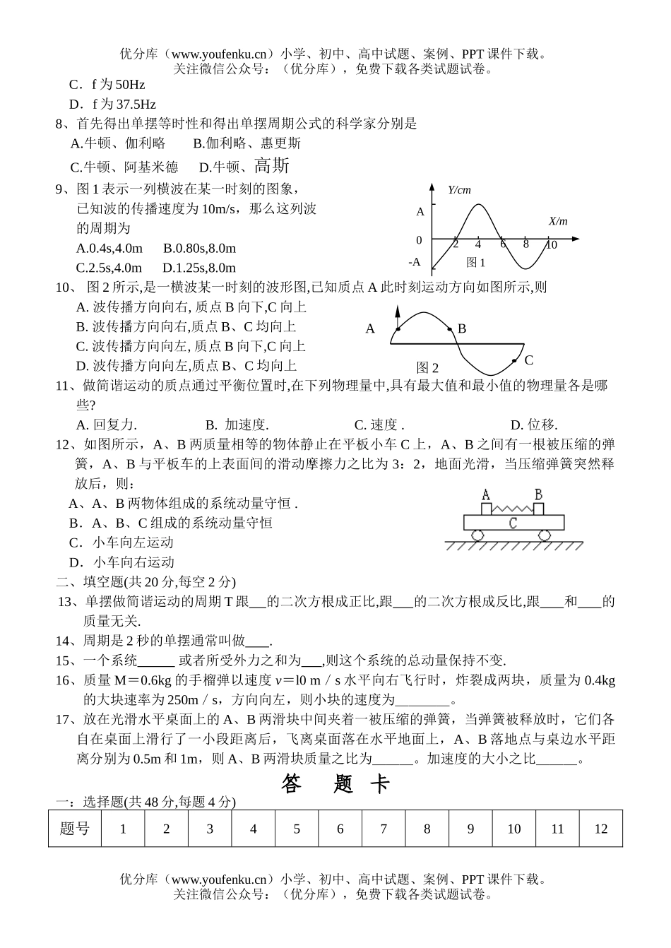 高中二年级物理第一学期第一次段考试卷_第2页