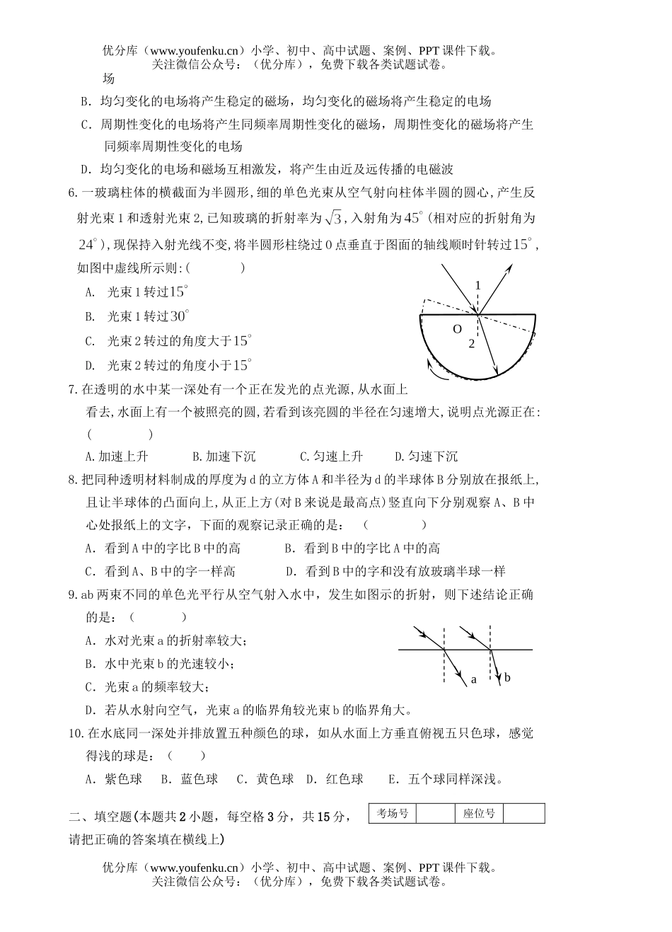 高中二年级物理第二学期第一次月考(选修)试卷_第2页