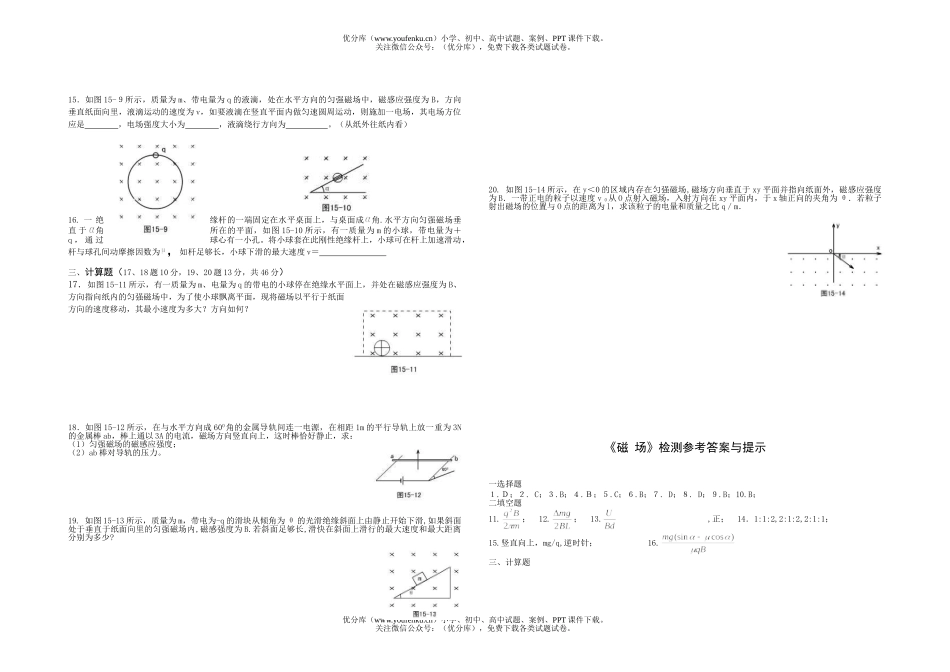 高中二年级物理章节考试—磁场试卷_第2页