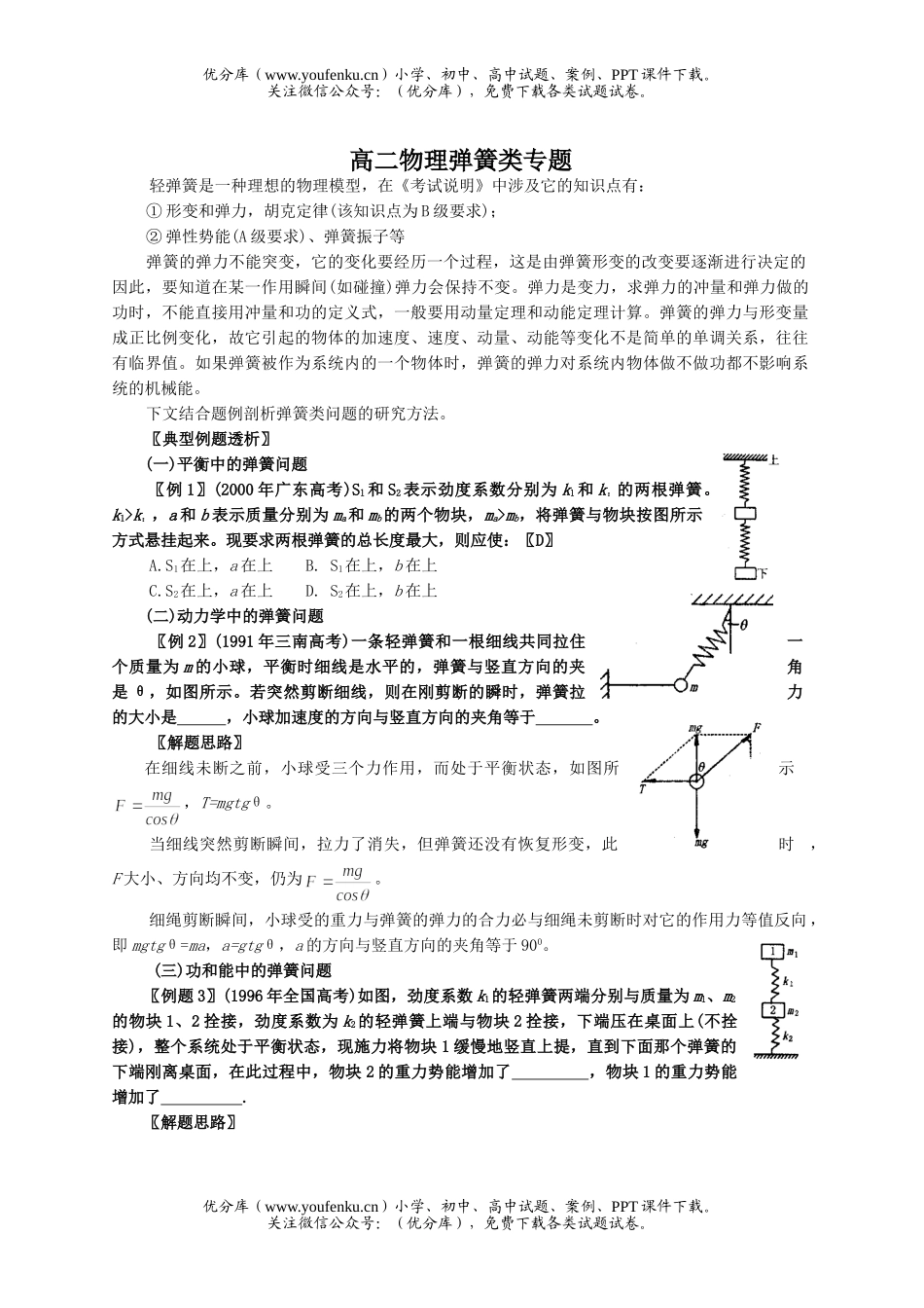 高中二年级物理弹簧类专题试卷_第1页