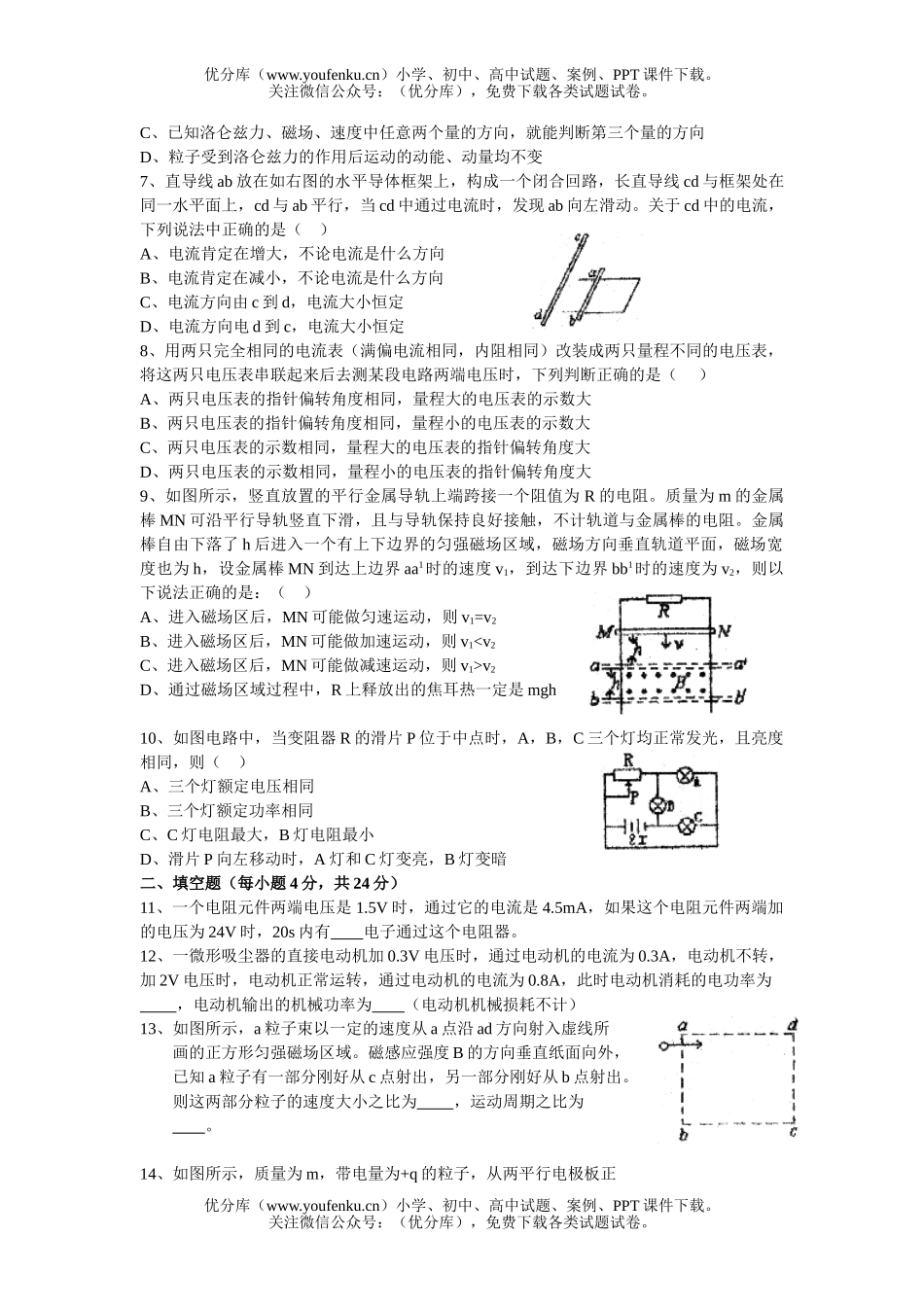 高中二年级物理下学期质量检测试卷_第2页