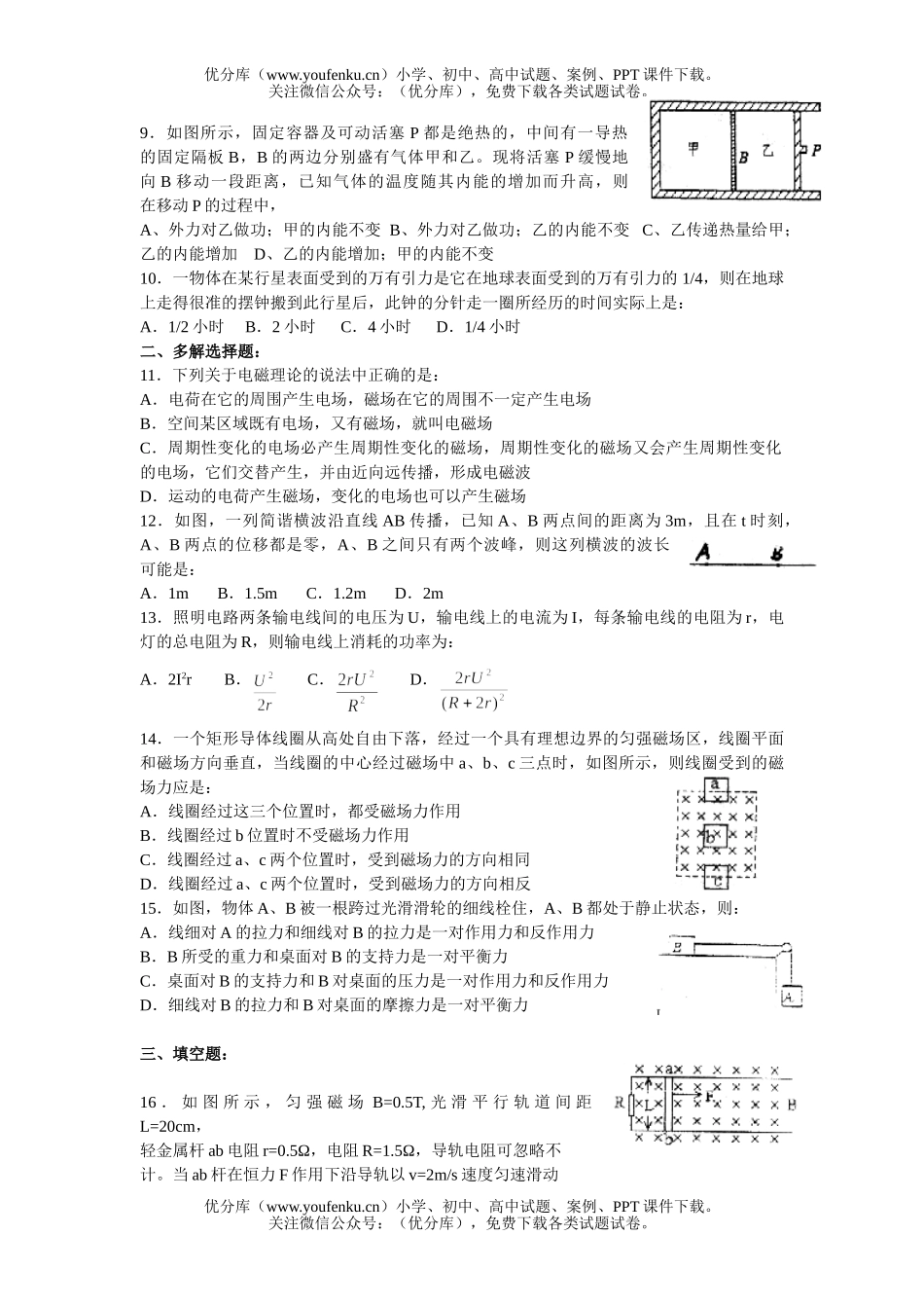 高中二年级物理下学期期末考试4试卷_第2页