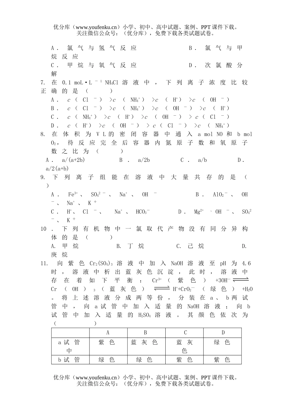 高中二年级化学高12月月考试卷_第2页