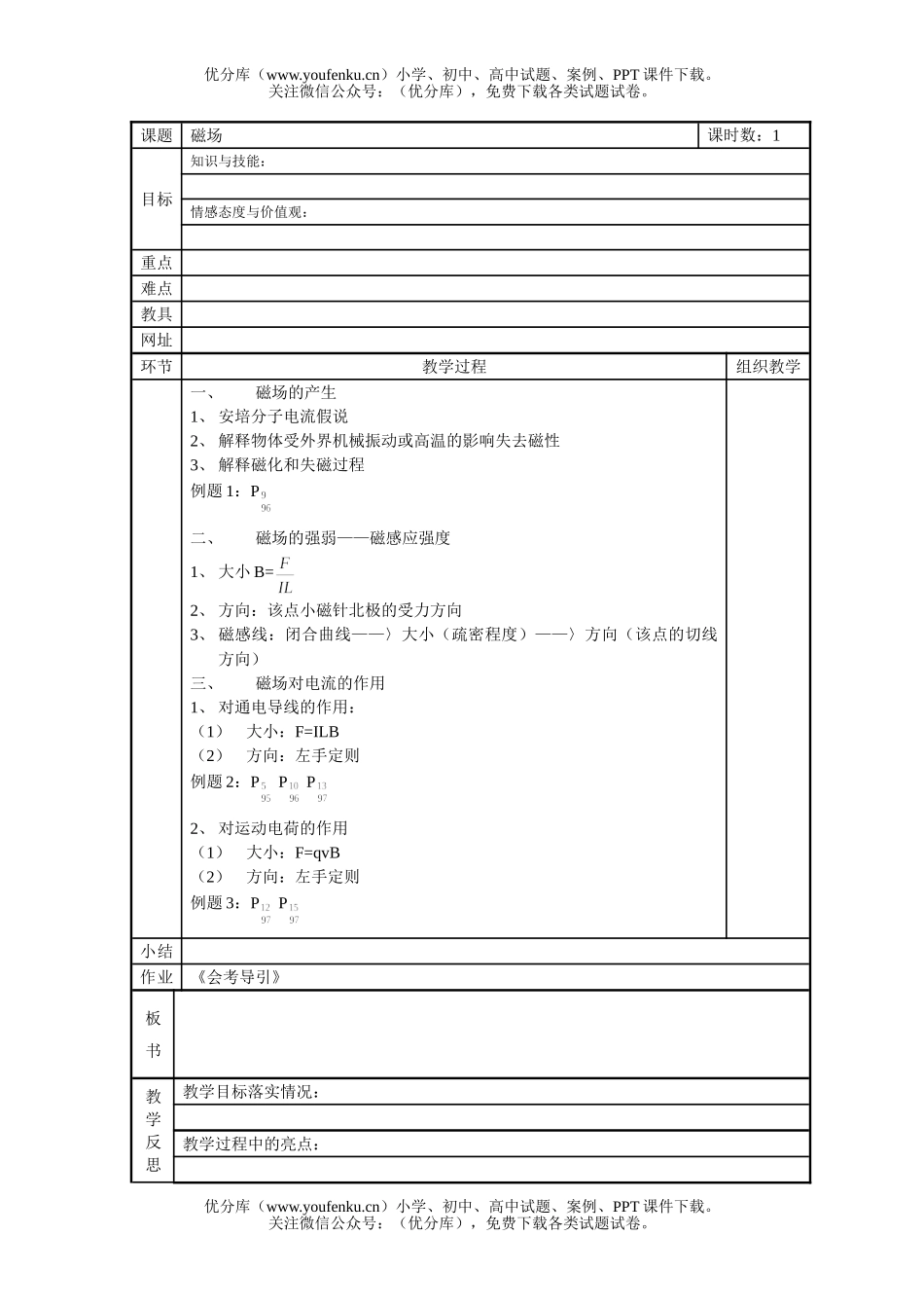 高中二年级物理磁场试卷_第1页