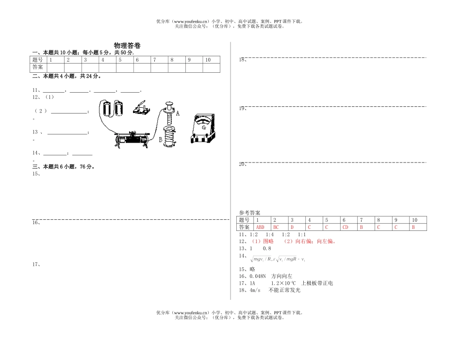 高中二年级物理第二学期阶段考试卷_第3页