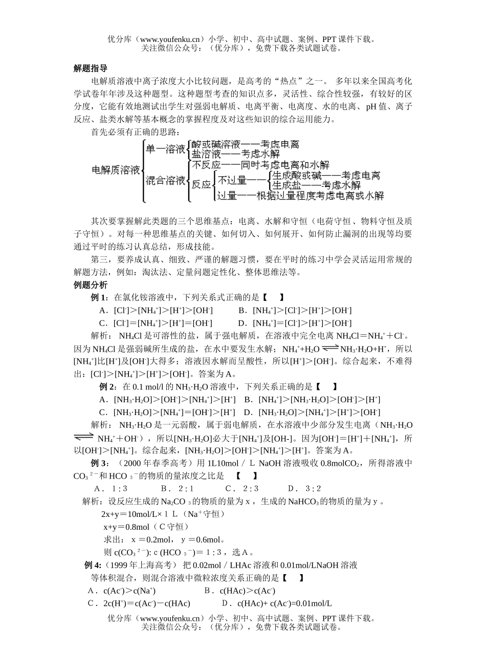 高中二年级化学溶液中离子浓度大小比较专题试卷_第2页