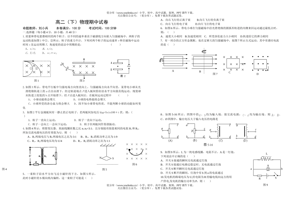 高中二年级物理(下)期中试卷_第1页