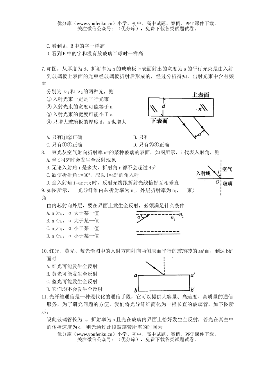高中二年级物理《几何光学》复习题试卷_第2页