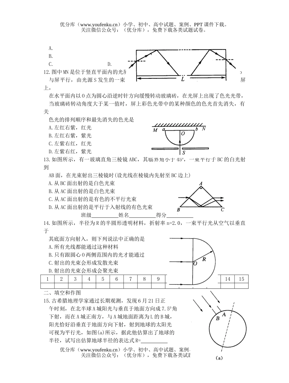 高中二年级物理《几何光学》复习题试卷_第3页