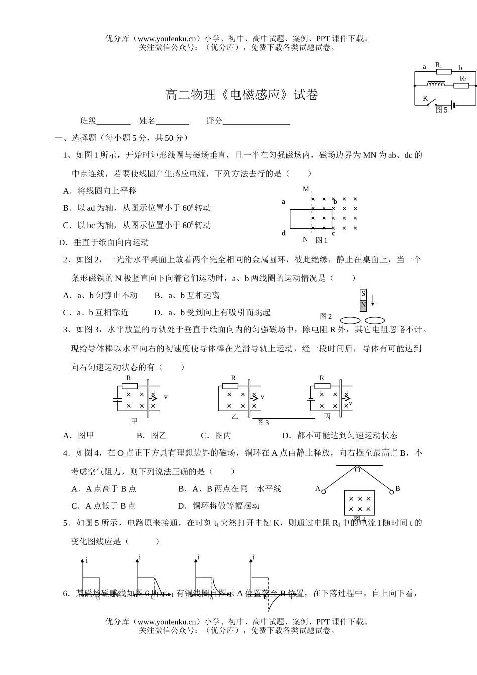 高中二年级物理《电磁感应》试卷_第1页