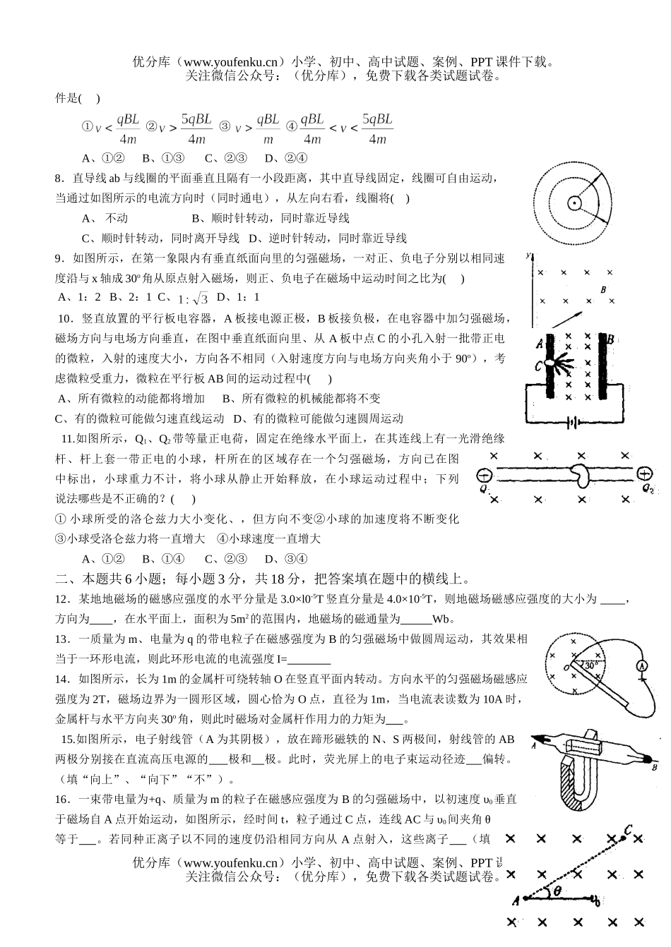 高中二年级物理《磁场》单元测试卷_第2页