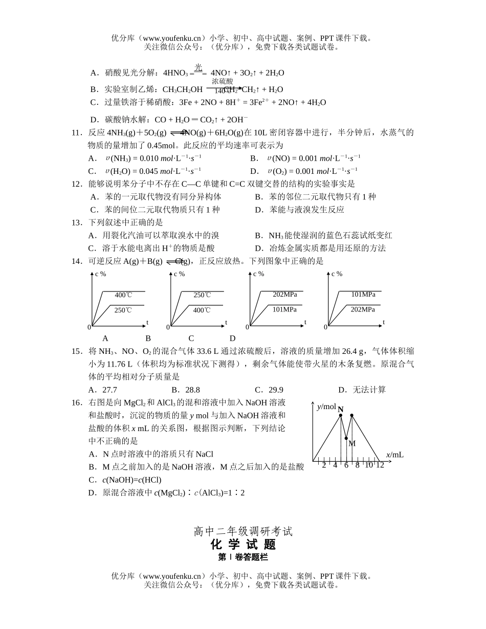 高中二年级化学调研考试卷_第2页