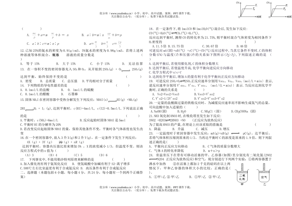 高中二年级化学科第一学期期中考试卷_第2页