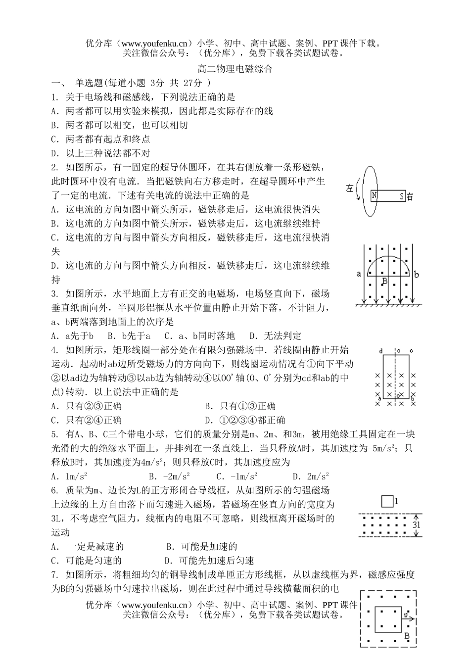 高中二年级物理电磁综合试卷_第1页