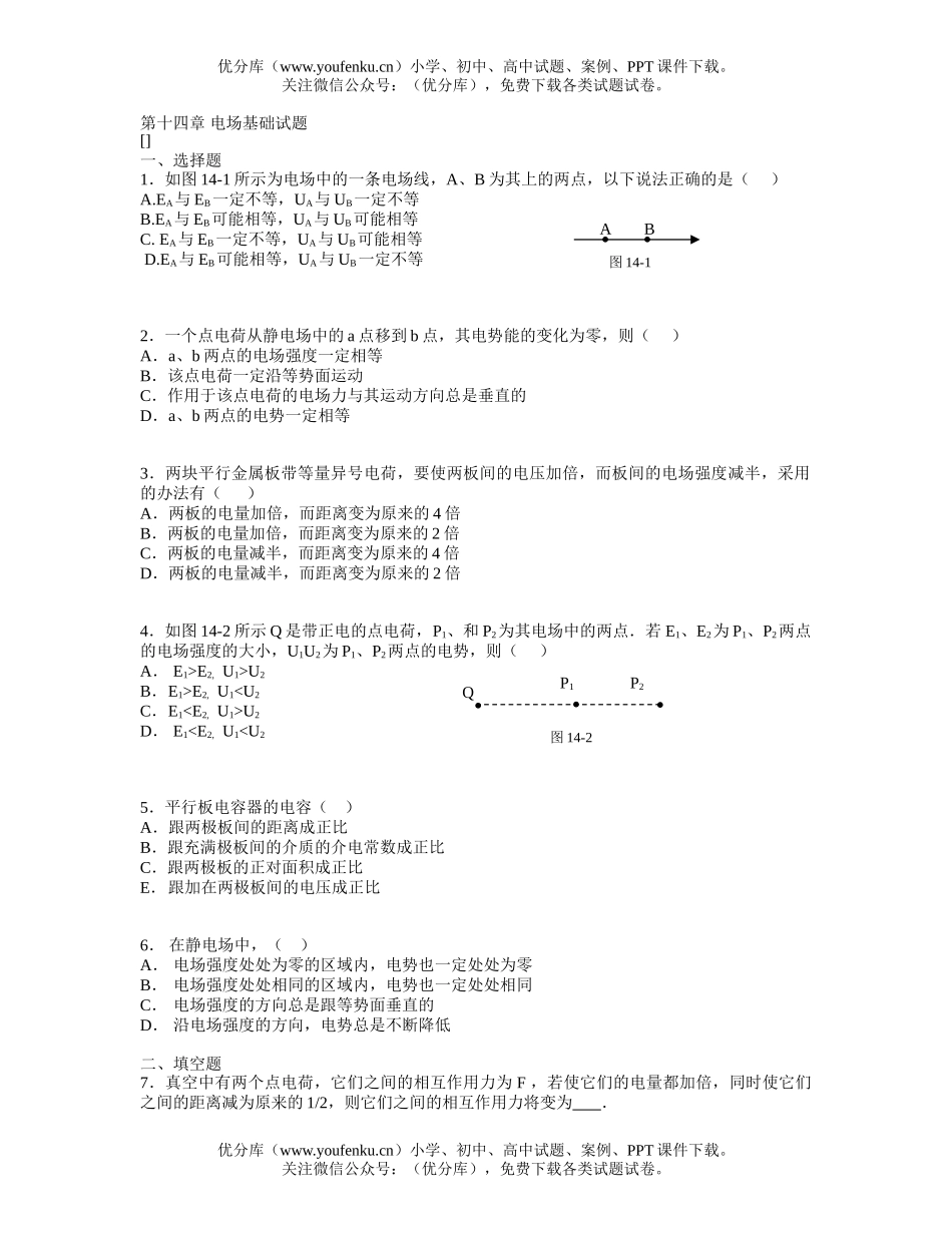 高中二年级物理电场基础试卷_第1页