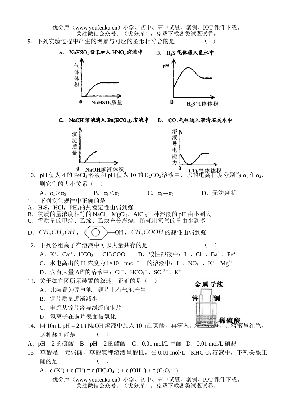 高中二年级化学期末模拟(一)试卷_第2页