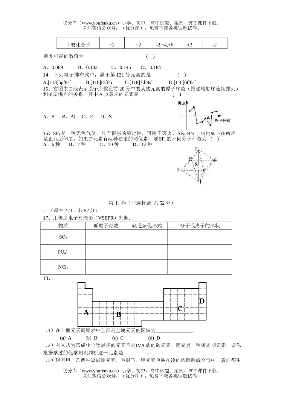 高中二年级化学分子空间结构与物质性质测试卷_第2页