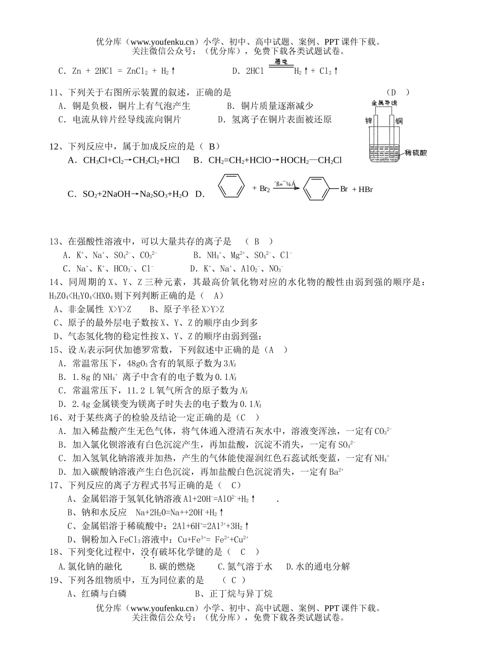 高中二年级化学学业水平调研题试卷_第2页