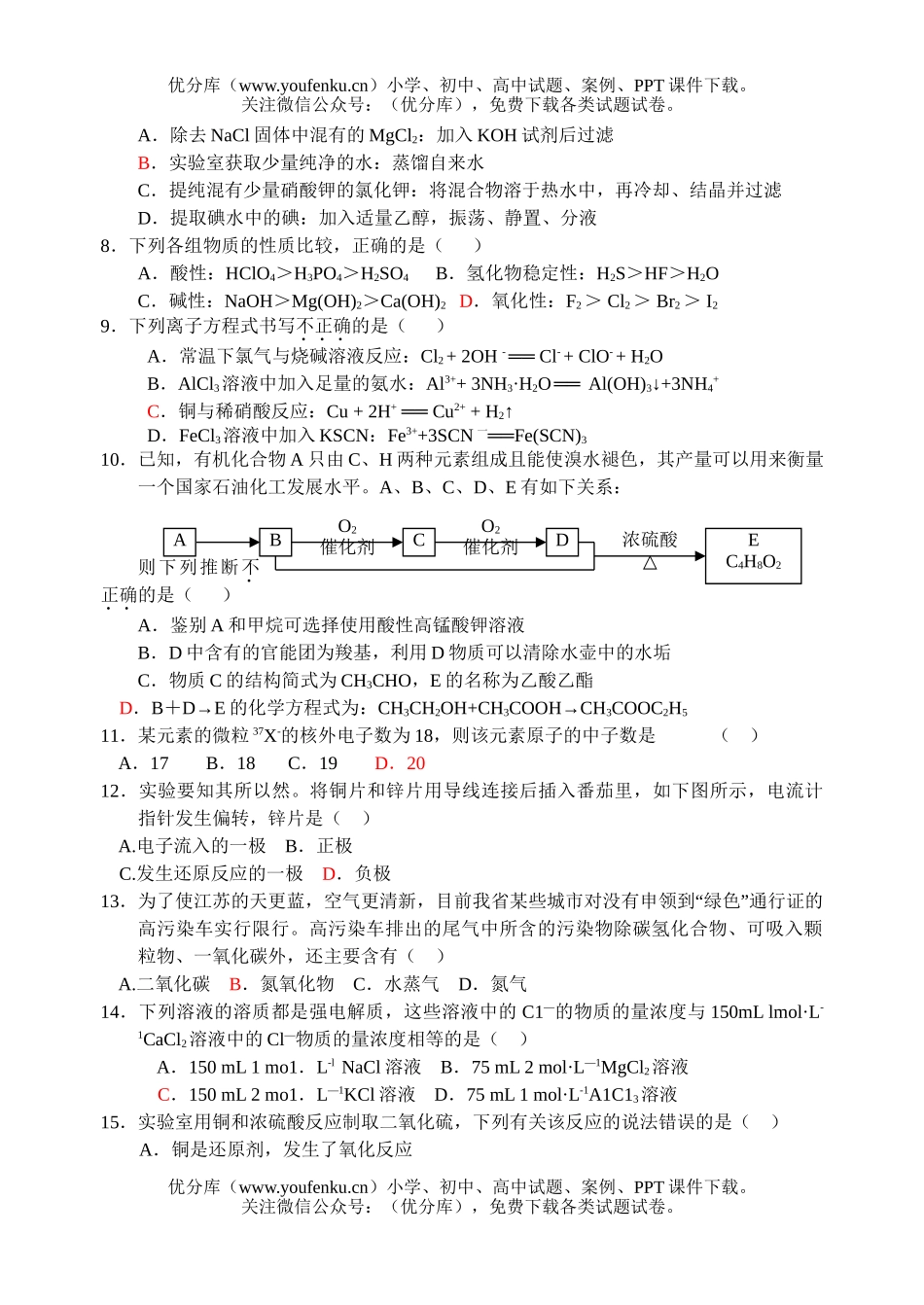 高中二年级化学学业水平测试最后一练试卷_第2页