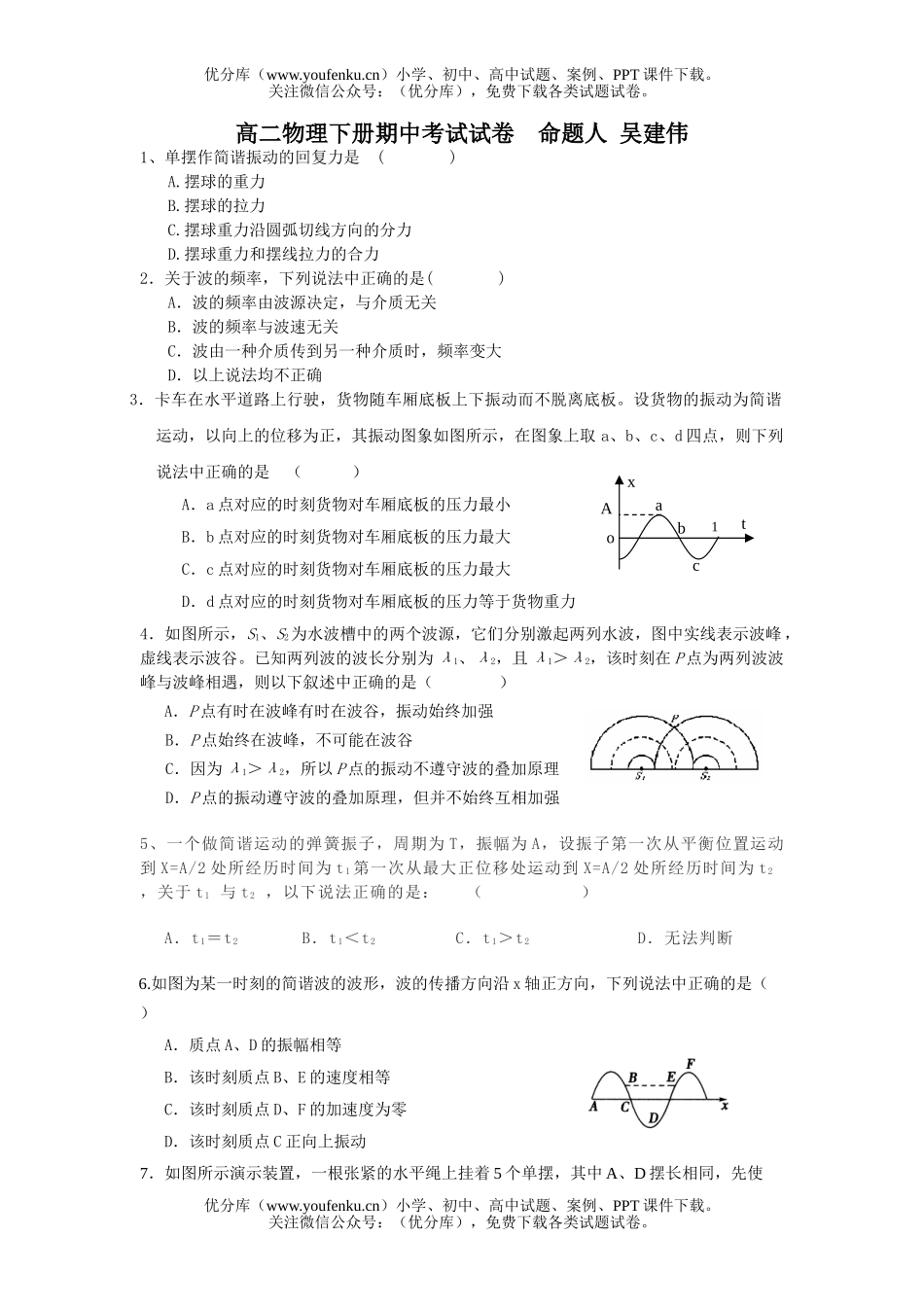 高中二年级物理下册期中考试卷_第1页