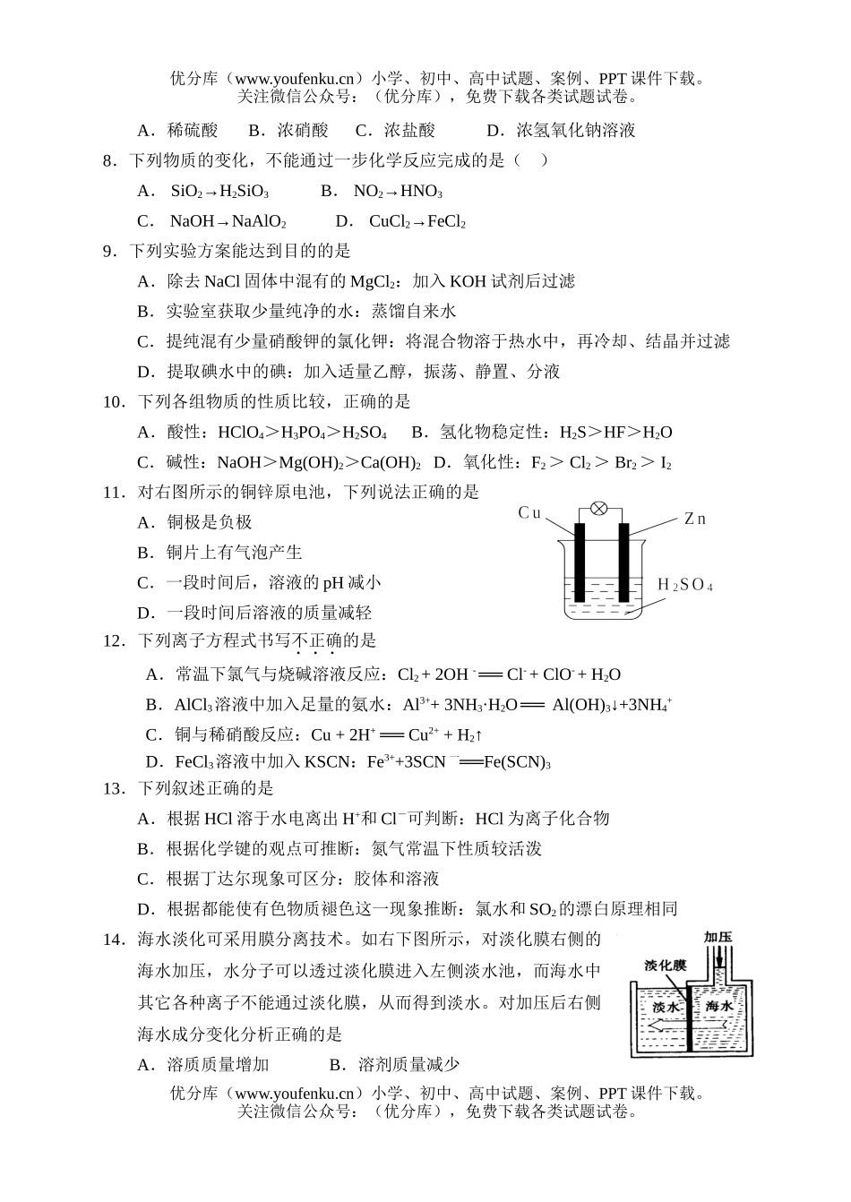 高中二年级化学学业水平测试卷_第2页