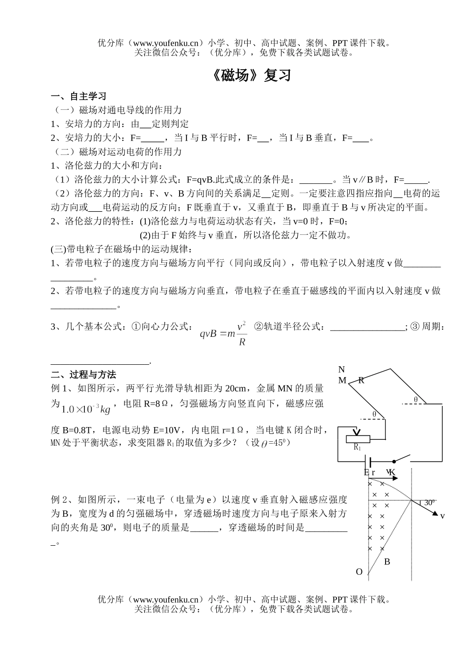 高中二年级物理磁场复习题试卷_第1页