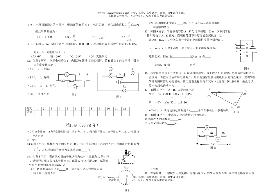 高中二年级物理上学期学科竞赛试卷_第1页