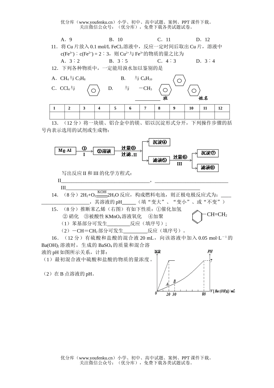高中二年级化学上期末复习题试卷_第2页