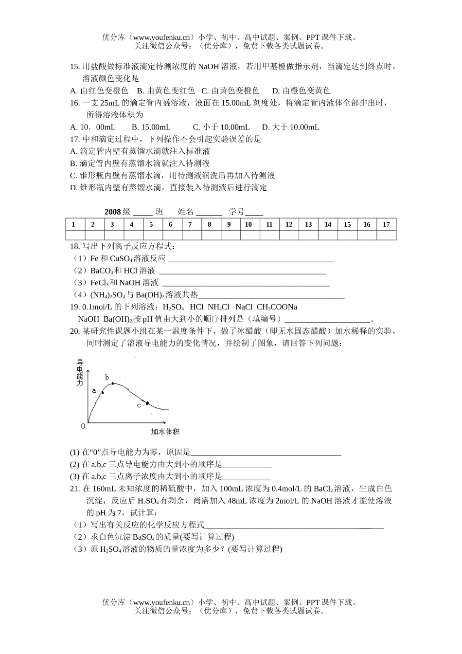 高中二年级化学上周练练习题2试卷_第1页