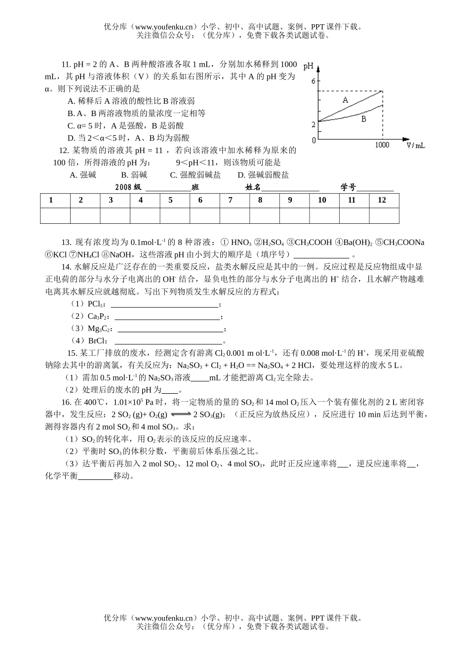 高中二年级化学上周练练习题1试卷_第2页