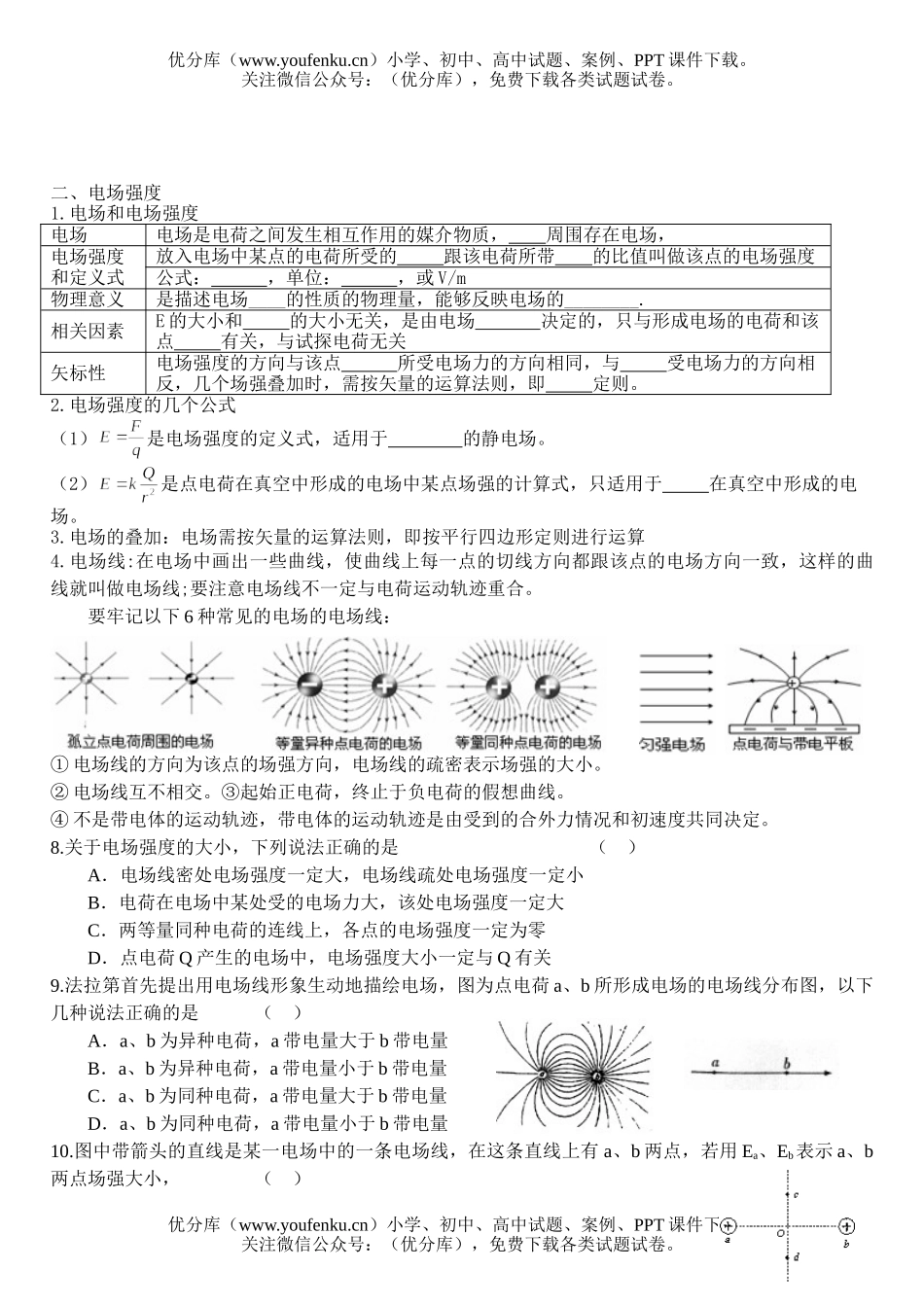 高中二年级物理库仑定律与电场强度练习题试卷_第2页