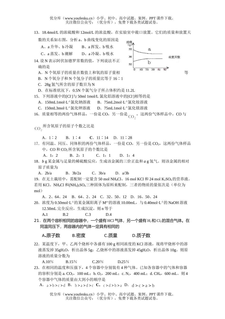 高中二年级化学复习用语及物质的量测试卷_第2页