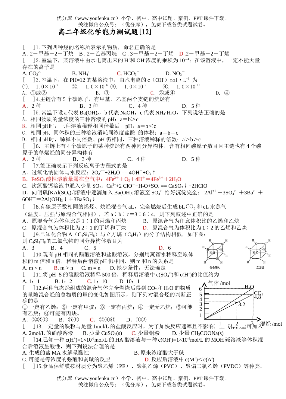 高中二年级化学高能力测12试卷_第1页