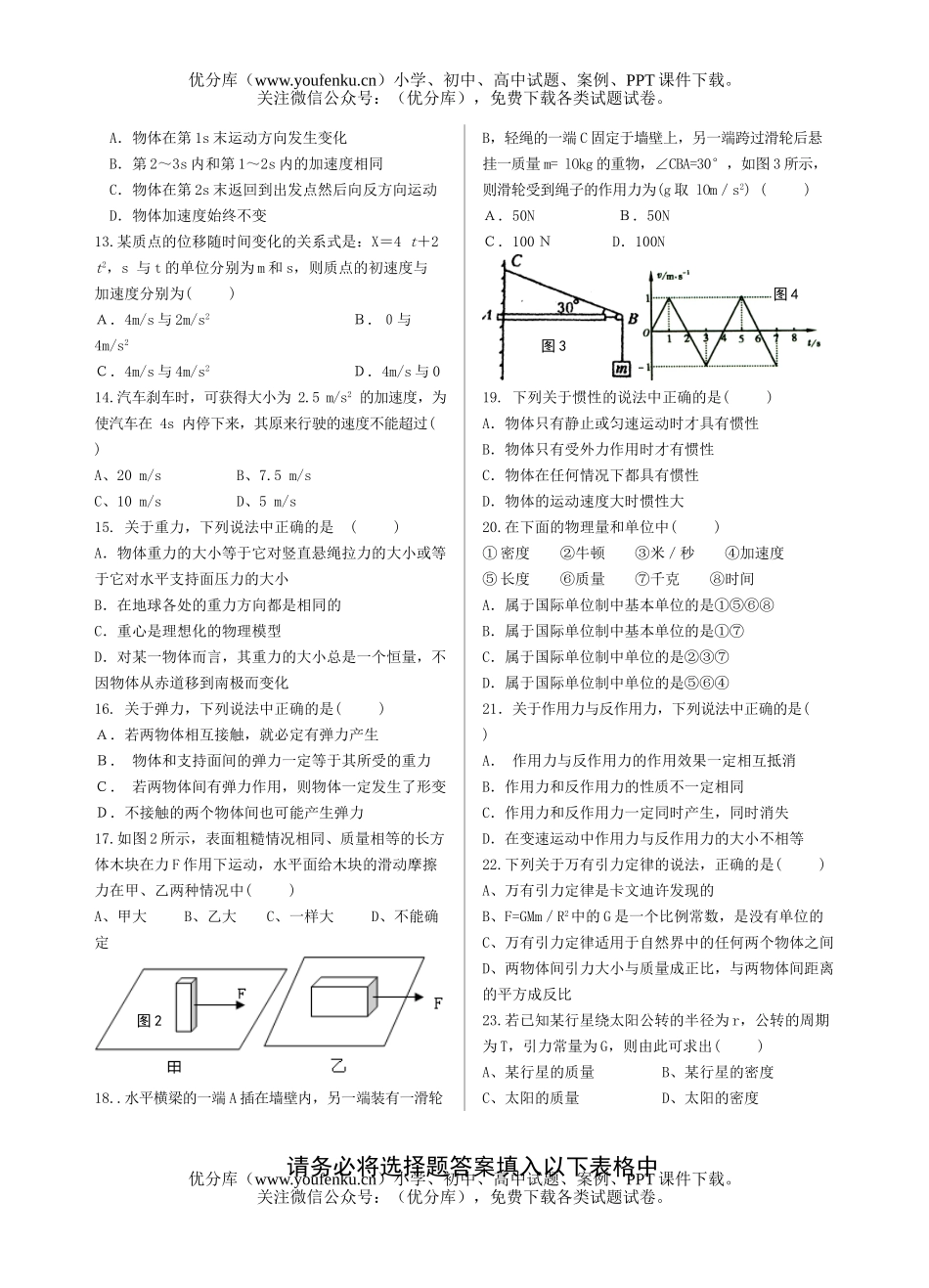 高中二年级物理学业水平测试模拟试卷_第2页
