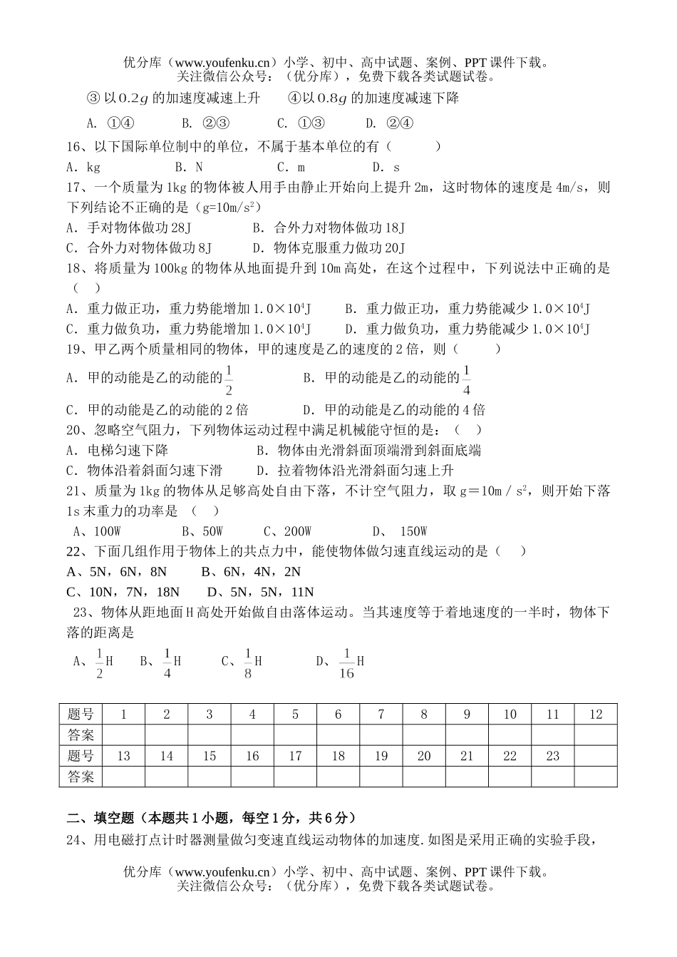 高中二年级物理学业水平测试周练试卷_第3页