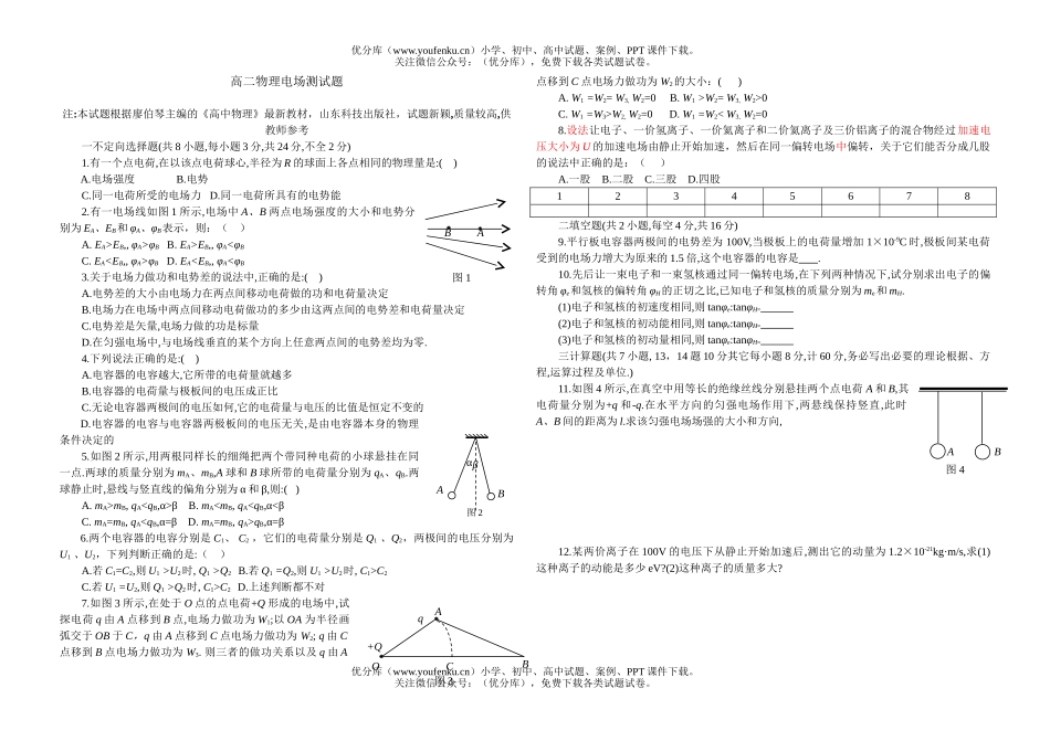 高中二年级物理电场测试卷_第1页