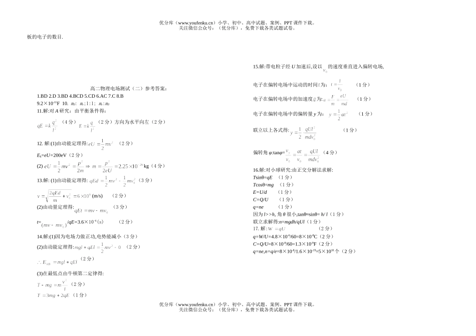 高中二年级物理电场测试卷_第3页