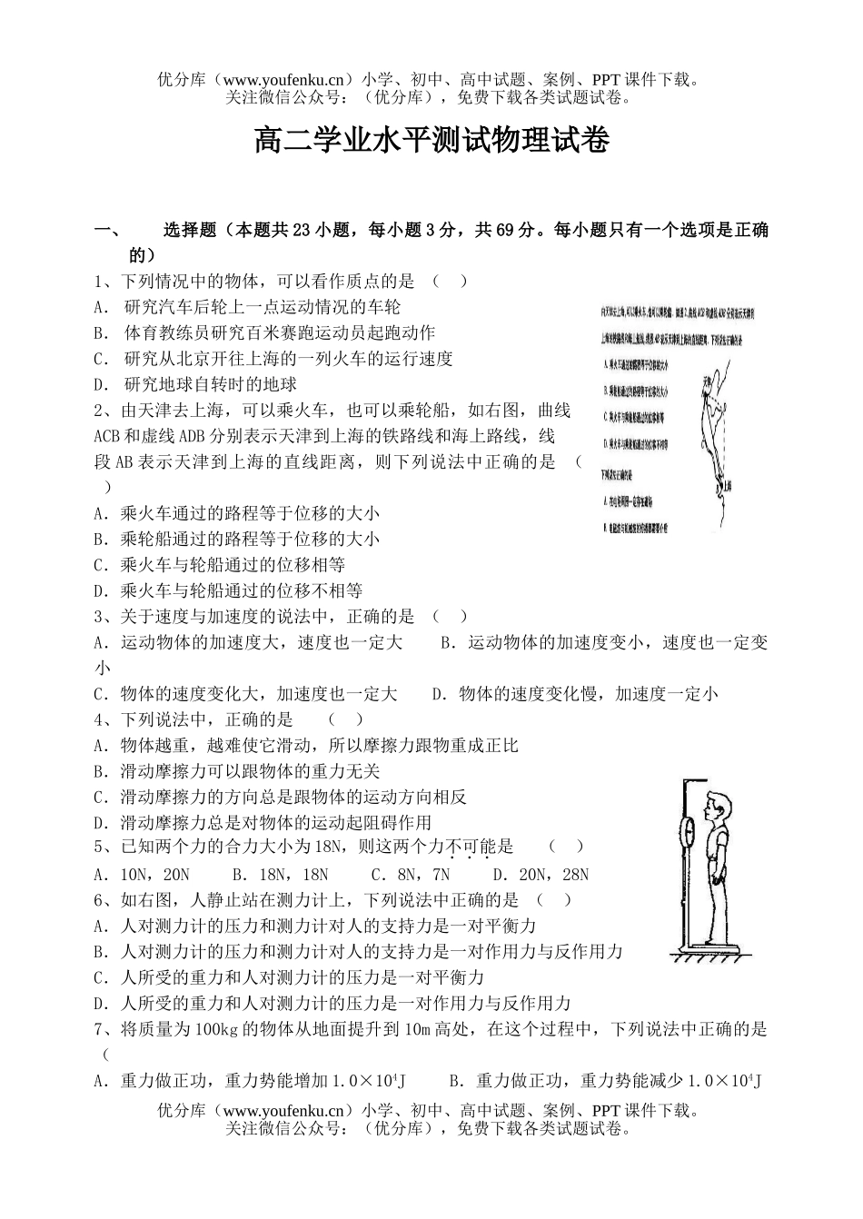 高中二年级物理学业水平测试卷_第1页