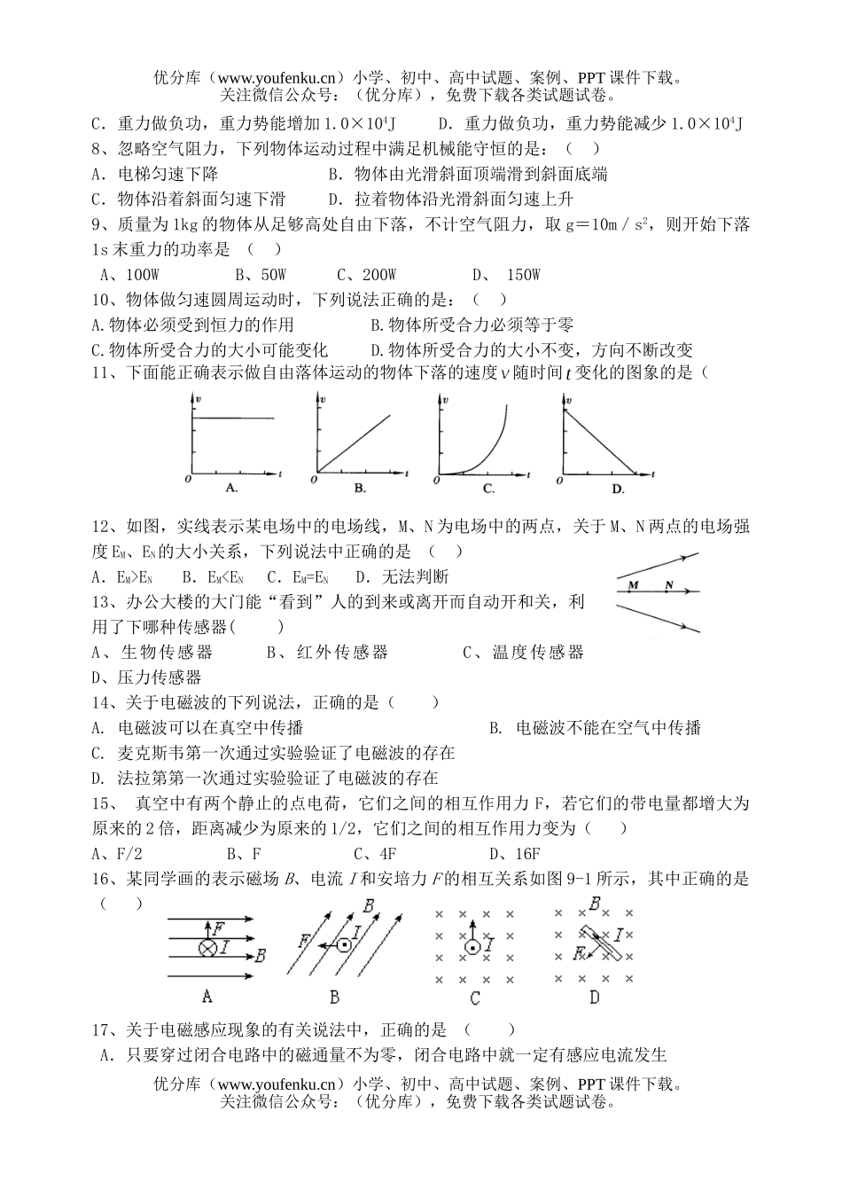 高中二年级物理学业水平测试卷_第2页