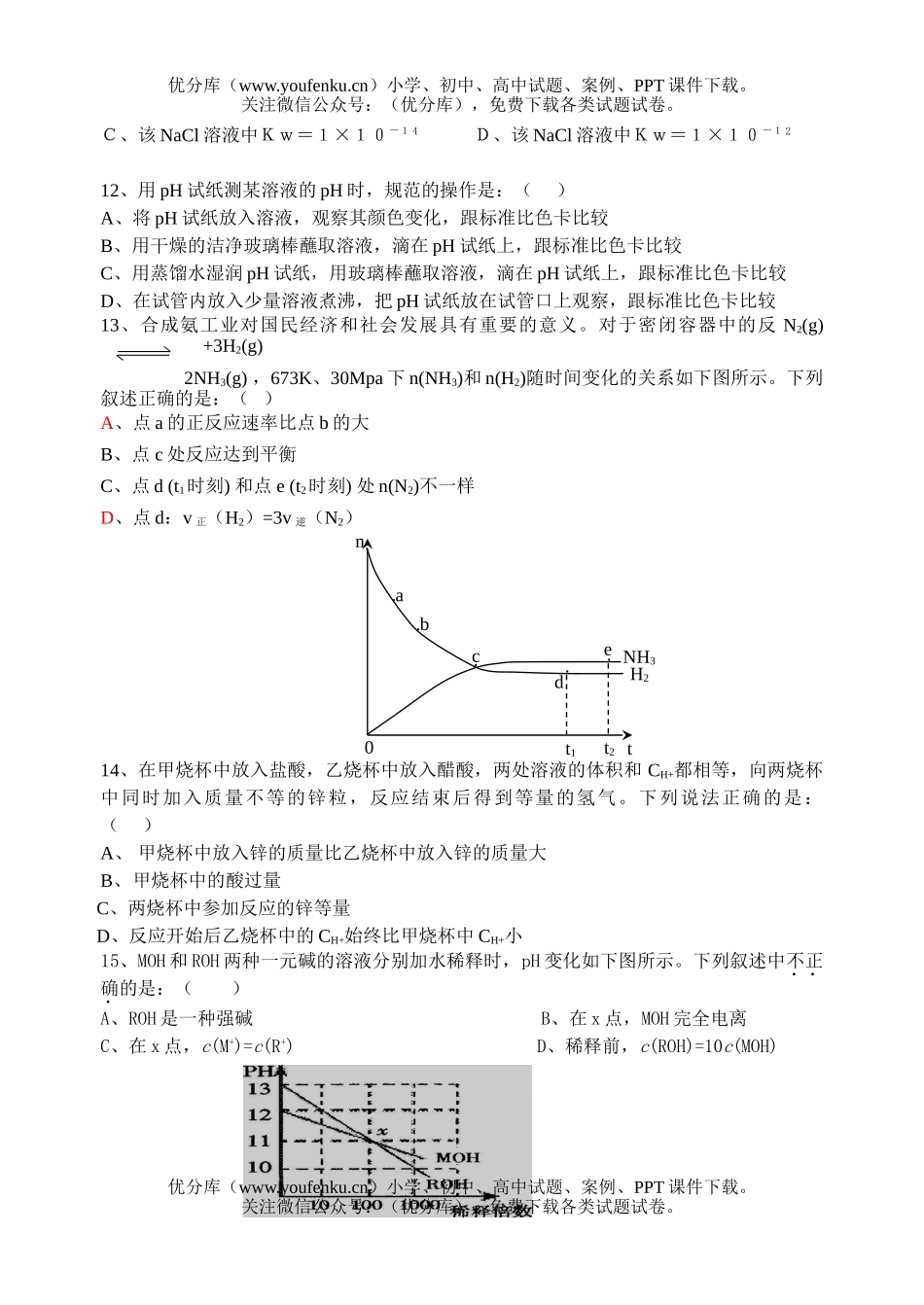 高中二年级化学第二学期期中考试卷_第3页