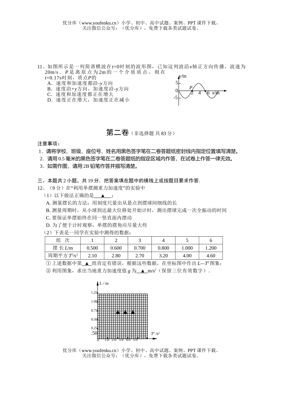 高中二年级物理第一学期期终考试1试卷_第3页