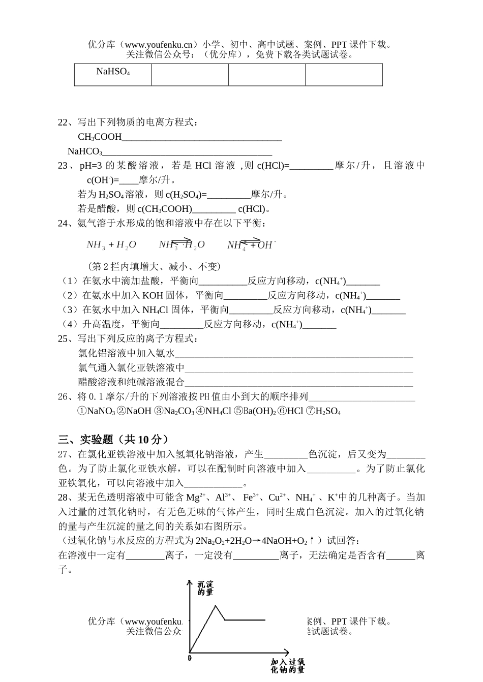高中二年级化学科上学期期末试卷_第2页