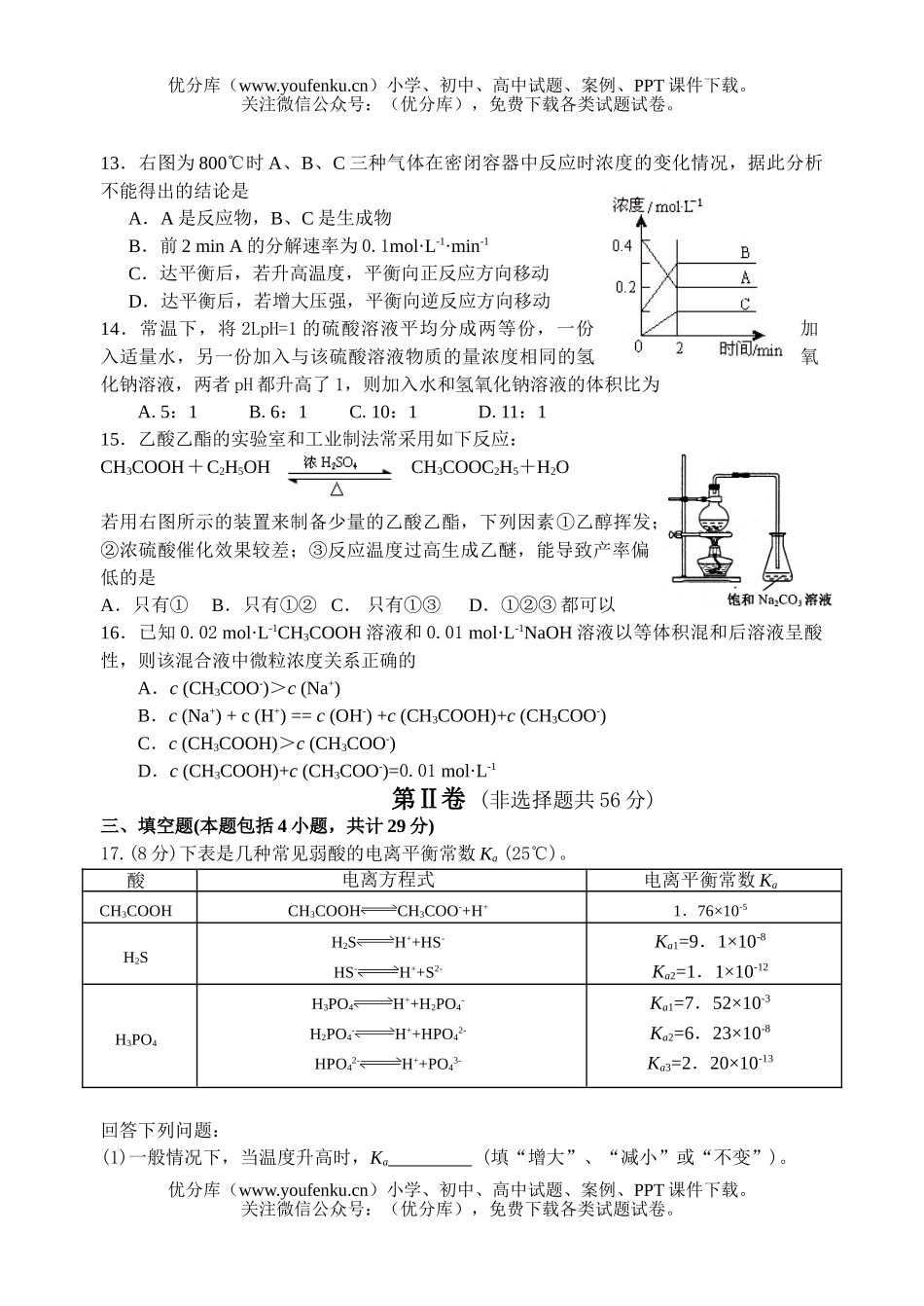 高中二年级化学秋学期末考试卷_第3页