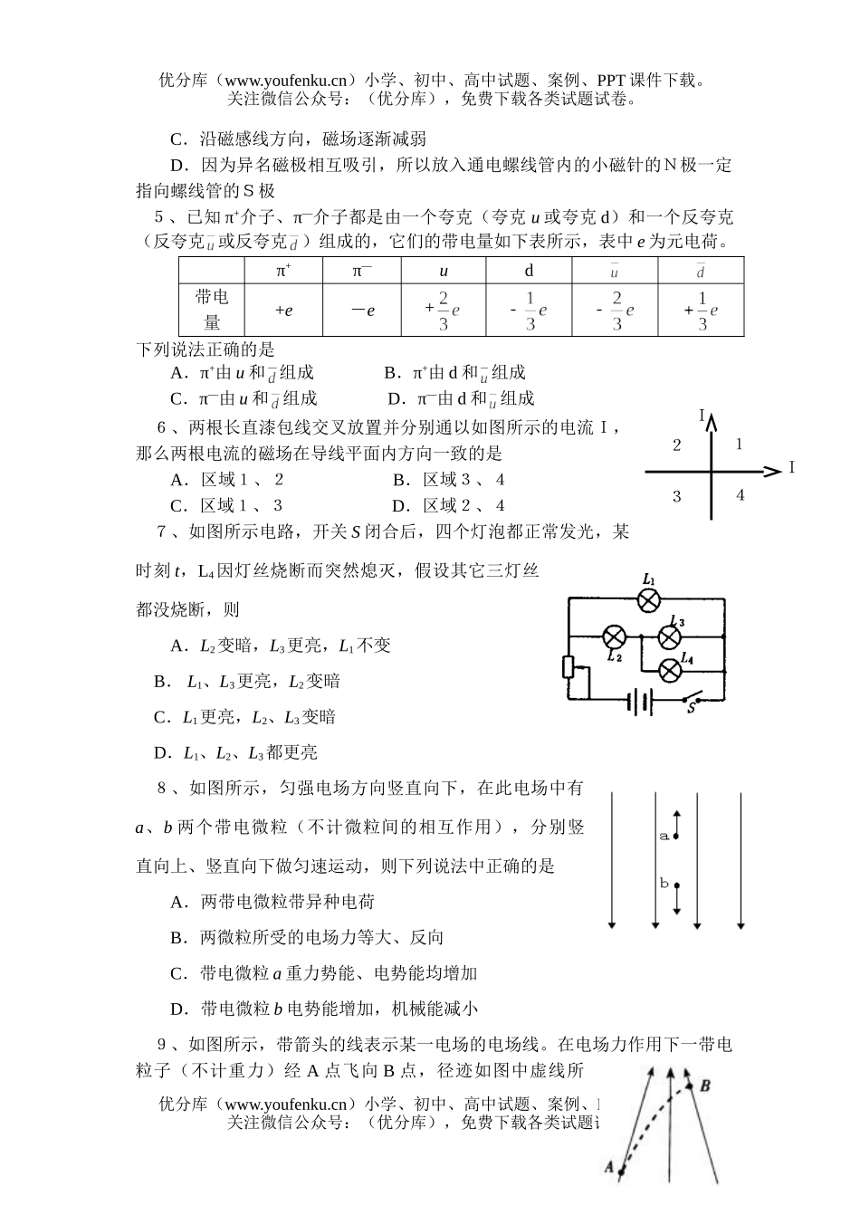高中二年级物理上学期期中考试1试卷_第2页
